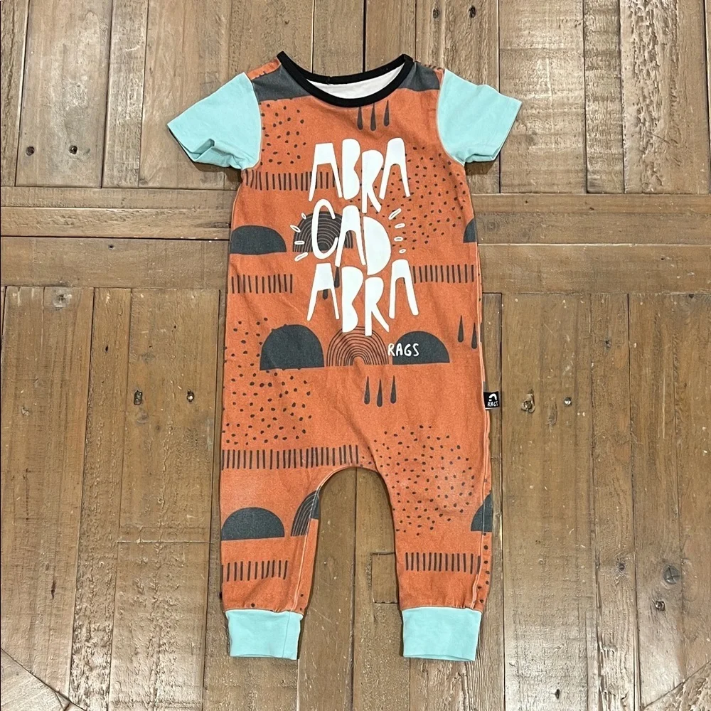 Rags to raches abracadabra rust rainbow romper 6-12 months